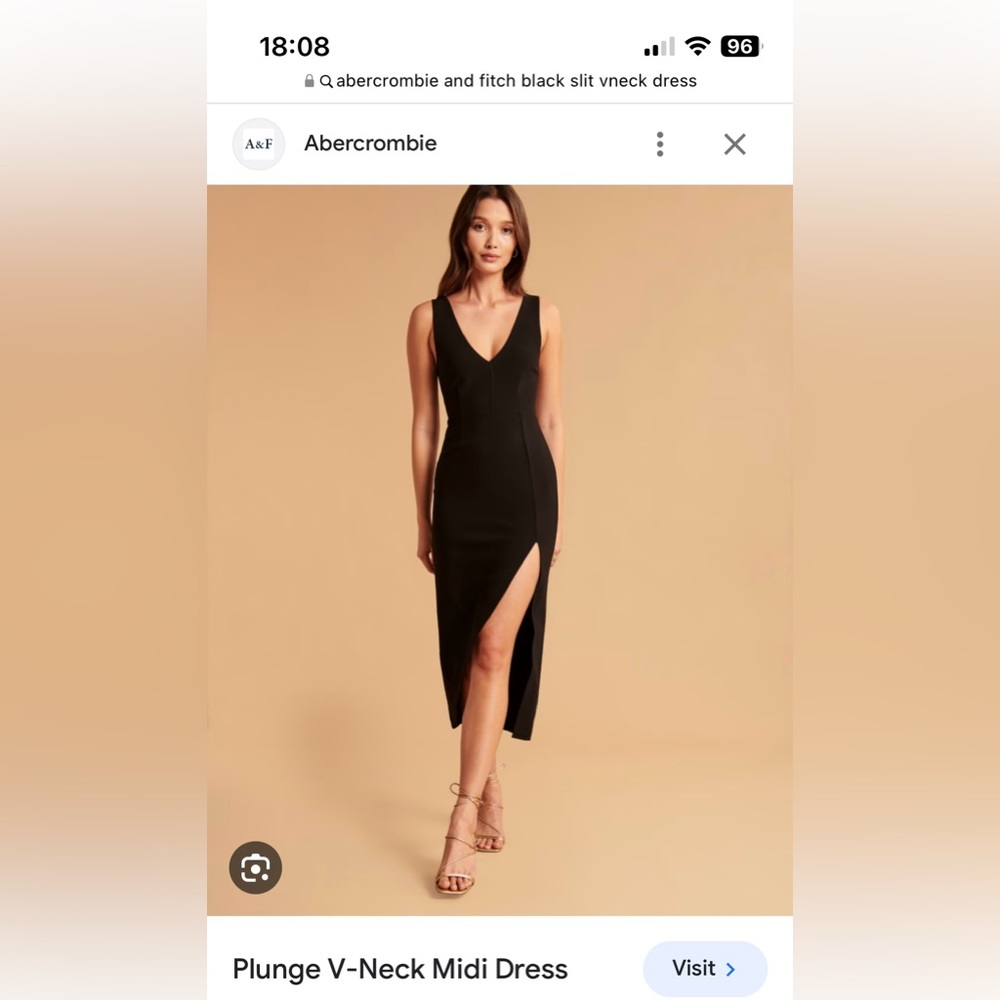 Abercrombie & Fitch Black Plunge V-Neck Midi Dress in M